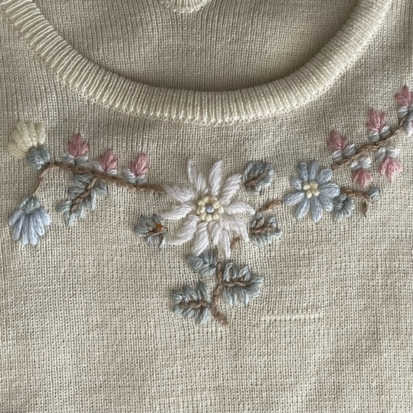 Vtg Colleen’s Collectibles Floral Embroidered Cardigan Sweater Twinset M Cream - Picture 13 of 15